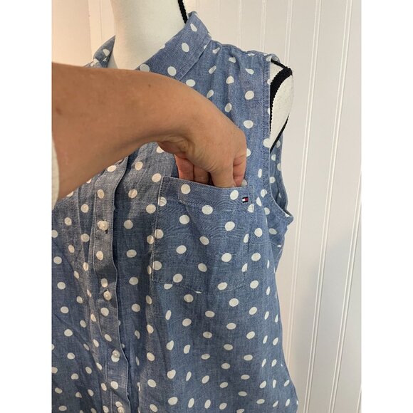 Tommy Hilfiger Womens Polka Dot Sleeveless Button-Down Shirt L/G - Picture 6 of 14